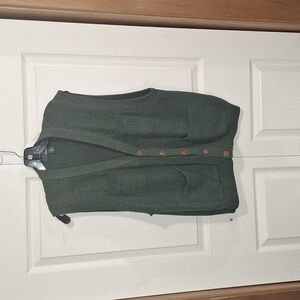 Orvis cotton button-up sweater vest - L - heathered olive green